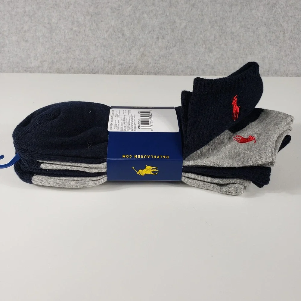 Polo‎ Ralph Lauren Mens Socks 4 Pairs Low Cut 10-13 Navy Grey ZP827291PKN New